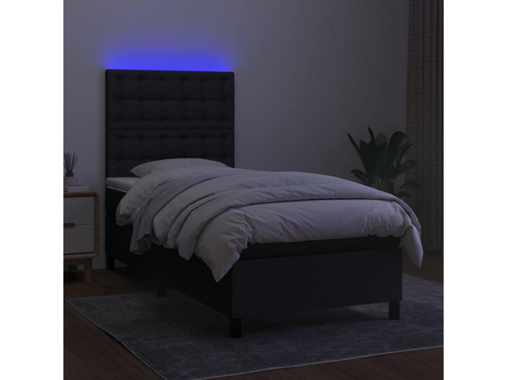 Domopure bed base with mattress and LED, black, 90x190 cm, fabric, LZOG12660