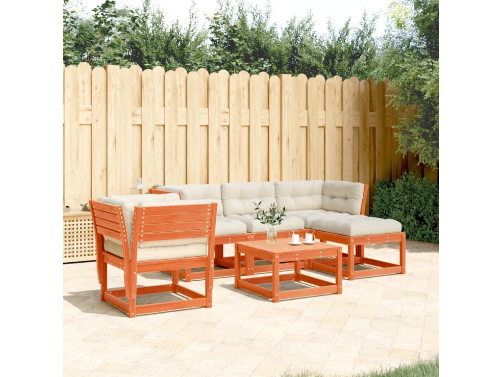 5-piece garden furniture set with cushions, brown wax finish, solid pine wood WGHV55421