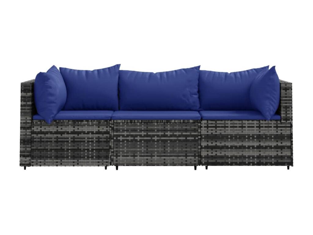 3-piece garden furniture set with cushions, grey woven resin YBSG05344