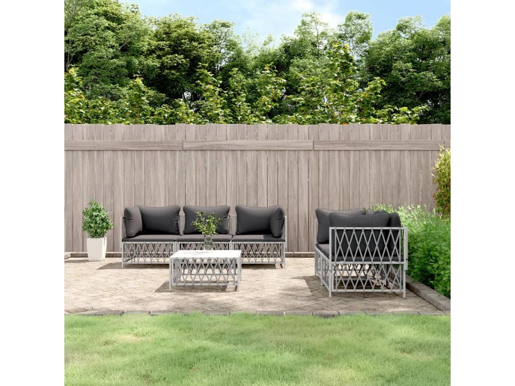 Salon de jardin avec coussins 6 pcs blanc acier UWKF87558