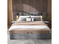 Hydraulic storage bed 140x200 cm with directional Domopureère and USB charger, without headboard, grey velvet ZBJQ01382
