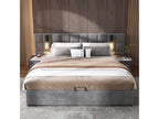 Hydraulic storage bed 140x200 cm with directional Domopureère and USB charger, without headboard, grey velvet ZBJQ01382