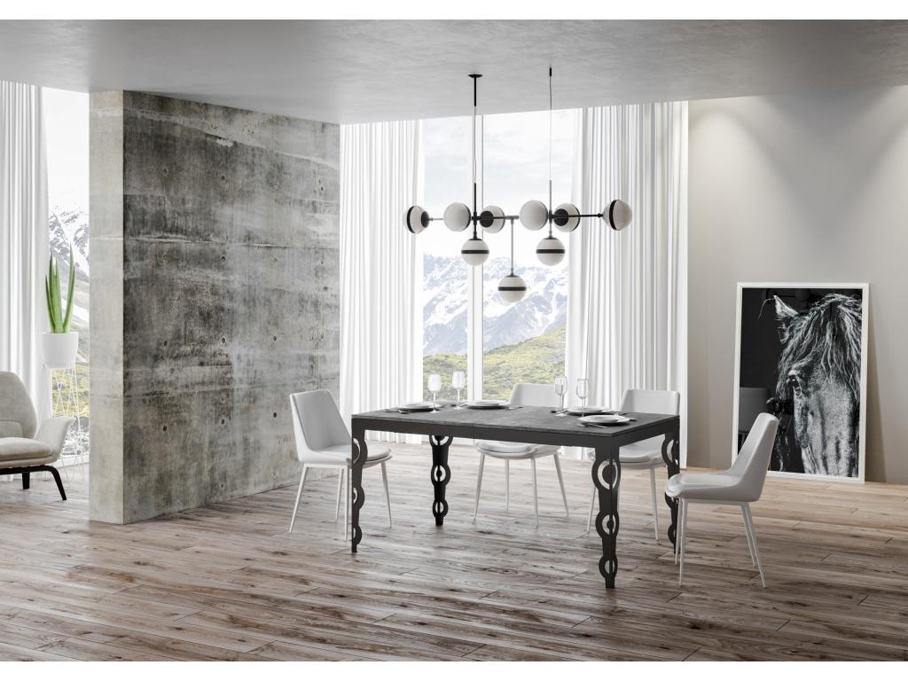 Table extensible 90x160/264 cm Karamay Evolution Gris Béton cadre Anthracite PJUJ06954