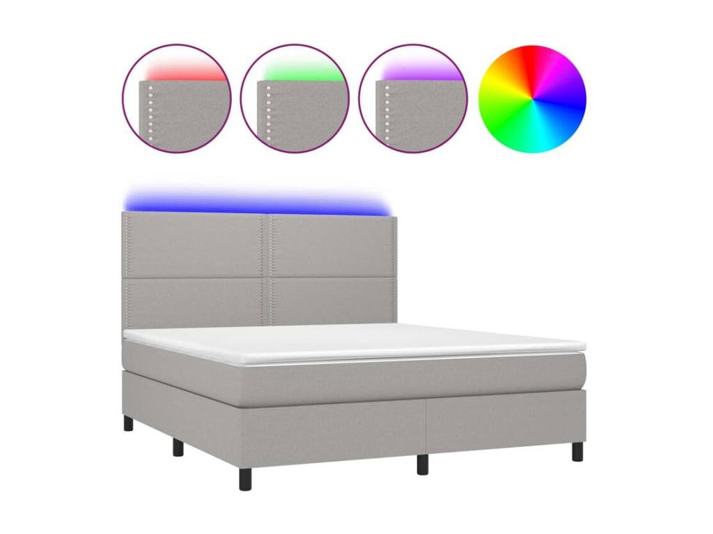 Sommier à Decohaute de lit et matelas et LED Gris clair 180x200 MBKV42134