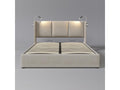 Hydraulic bed with reading light - 140x200 cm - USB charging and large storage - Linen - Beige YTOX64950