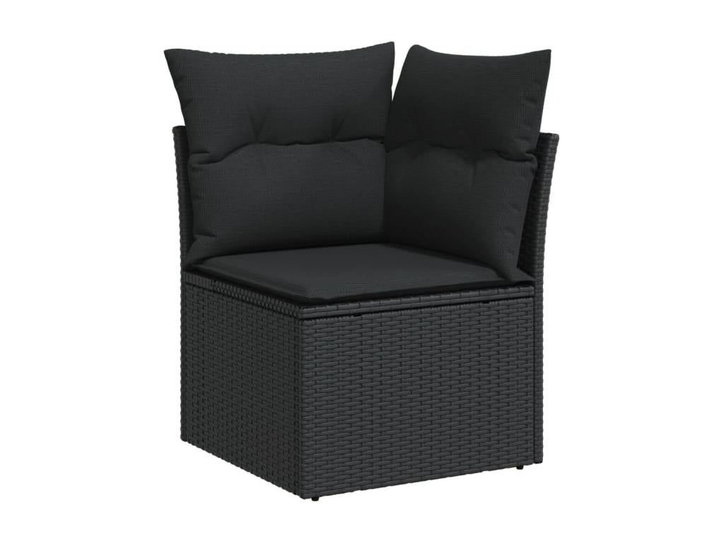 6-piece garden furniture set with cushions, black woven resin NKQF74754