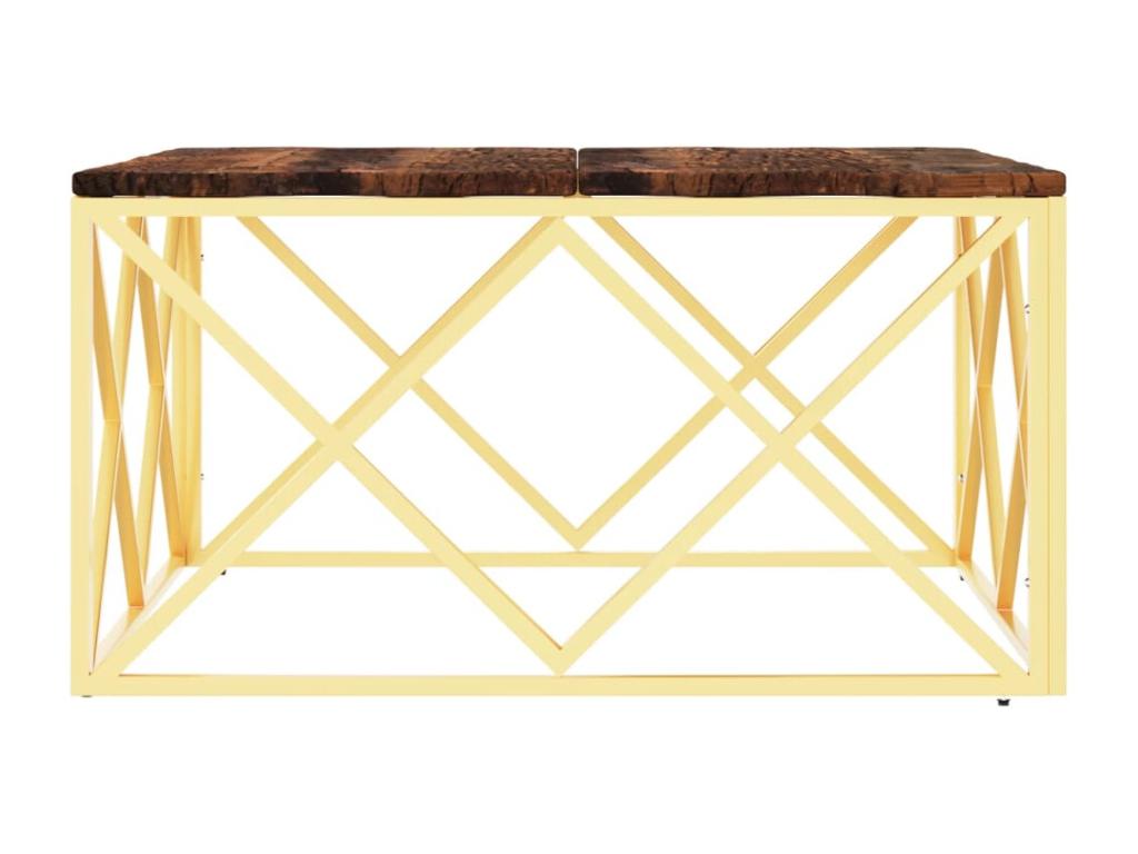 Gold coffee table in stainless steel and reclaimed solid wood LSYQ90210
