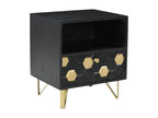 Table de chevet 1 tiroir et 1 niche - Bois de manguier et métal - Noir et doré - Decohaute HYPX58263
