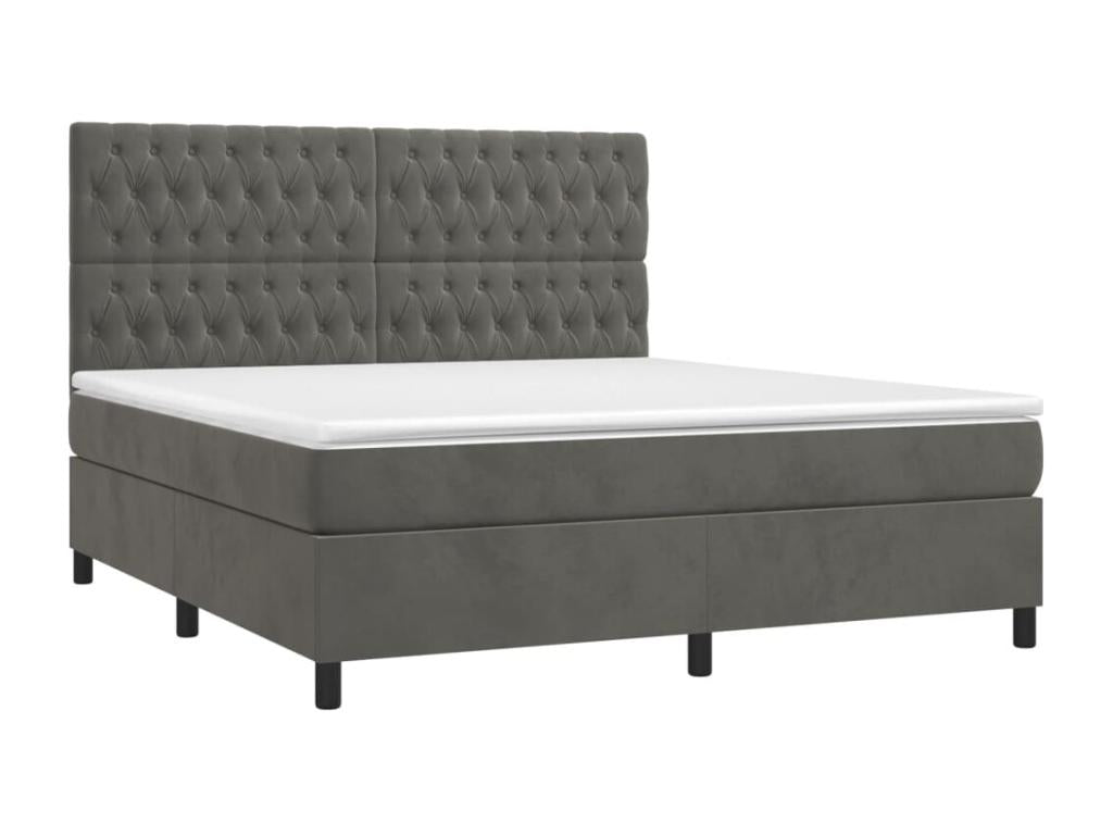 Upholstered bed base with mattress and LED lighting, Dark Grey, 180x200 cm, Velvet, YOGP93887