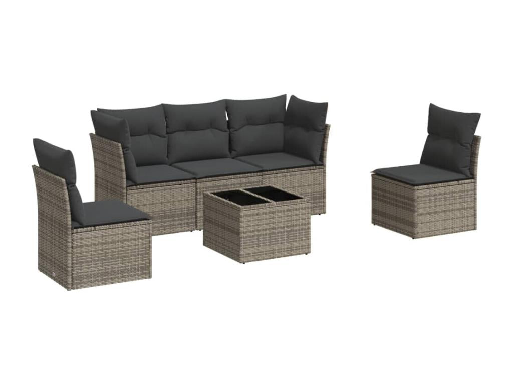Salon de jardin 6 pcs avec coussins gris résine tressée LKDV53012