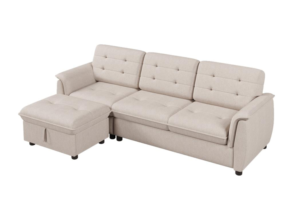 4-seater corner sofa with footrest and storage - 239x139x84 cm - Sponge and linen - Beige HSLB56084