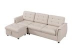 4-seater corner sofa with footrest and storage - 239x139x84 cm - Sponge and linen - Beige HSLB56084
