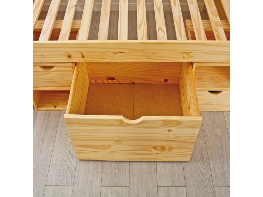 Domopures bed with drawers and integrated bedside tables in solid light oak wood, 90x200 cm - LT17012 KFYI27435