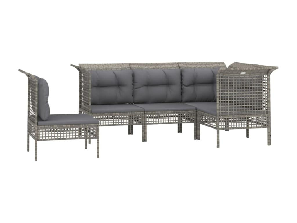 5-piece garden furniture set with cushions, grey woven resin, TDCX24642