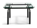 Chicyla extendable designer dining table with clear glass and black metal legs, 140 to 200cm OJAJ84316