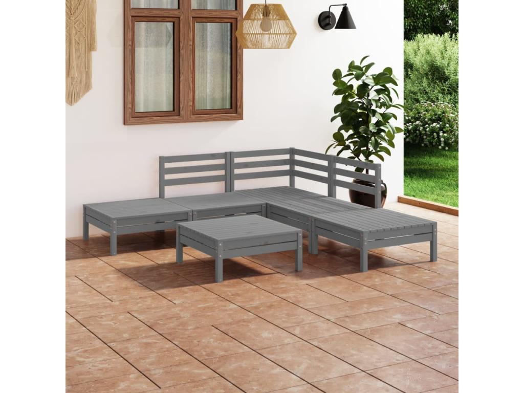 6-piece garden furniture set, solid pine wood, grey, MHKU77260