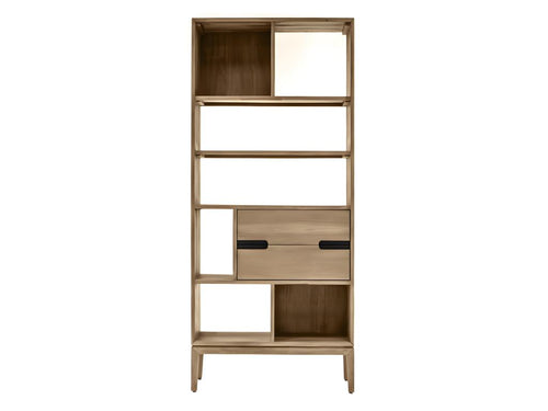 Wooden bookcase with 2 shelves and 2 drawers, H.195 cm - Domopure FTMU14568