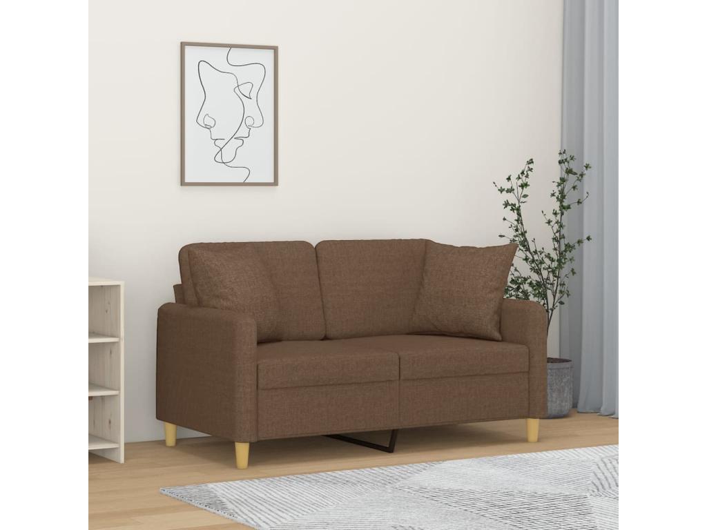 Canapé 2 places avec oreillers décoratifs marron 120 cm tissu LUVF40524