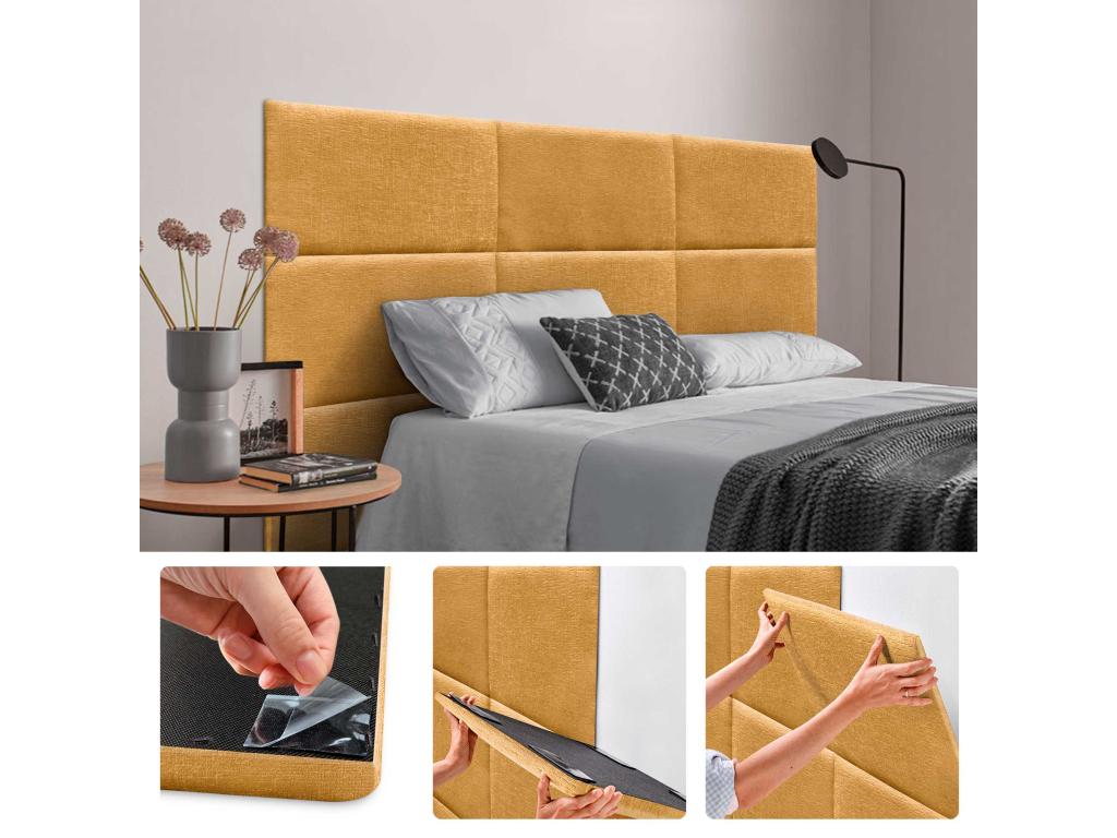 Domopure Pack of 8 Self-Adhesive Acoustic Wall Panels in Eco-Friendly Wool, Shock-Absorbing Protection, Mustard, 50x30 cm x8 YFXR46843