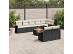 9-piece garden furniture set with cushions, black woven resin SBTM47353