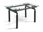 Chicyla extendable designer dining table with clear glass and black metal legs, 140 to 200cm OJAJ84316