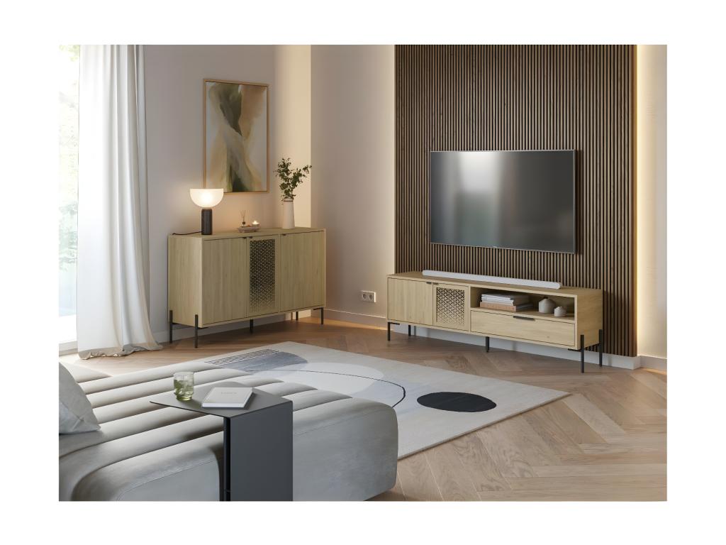 Meuble TV 2 Portes 1 Tiroir 1 Niche L160 cm - Domopure QZMW70294