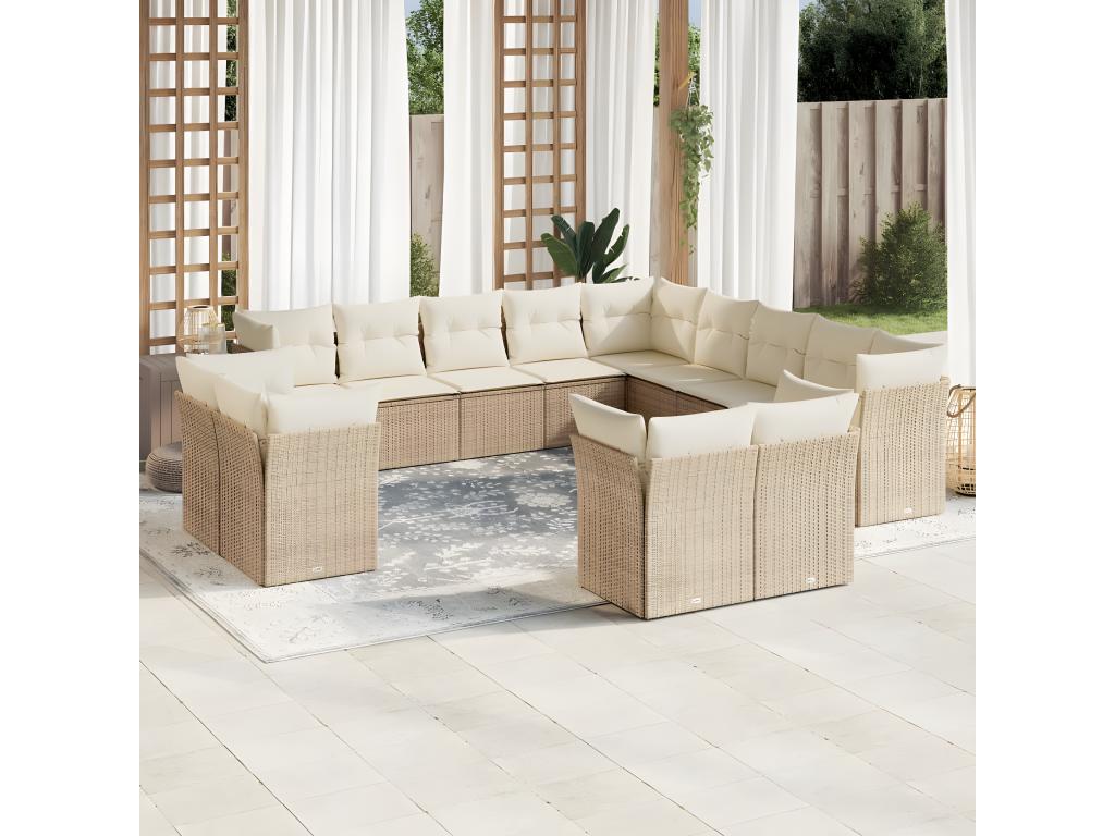 Salon de jardin avec coussins 13 pcs beige résine tressée HIXP05026