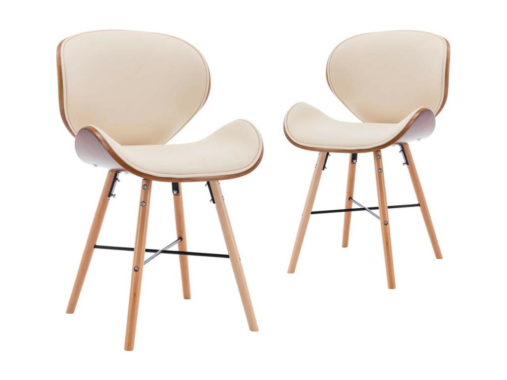 Chaise en bois foncé et simili cuir beige Domopure - Lot de 2 JKWT48313