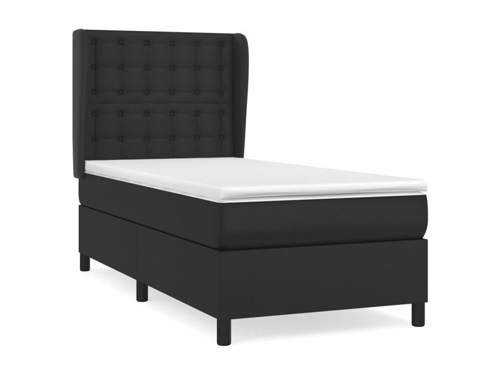 Domopure bed base with black 90x190cm faux leather mattress FMJV30652
