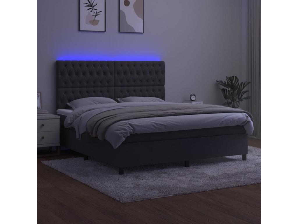 Upholstered bed base with mattress and LED lighting, Dark Grey, 180x200 cm, Velvet, YOGP93887