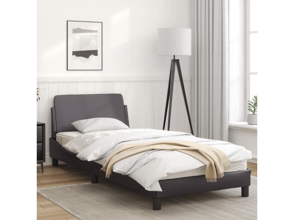 Bed frame with headboard, Grey, 90x190 cm, Faux Leather LKSL21491