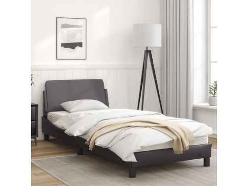 Bed frame with headboard, Grey, 90x190 cm, Faux Leather LKSL21491