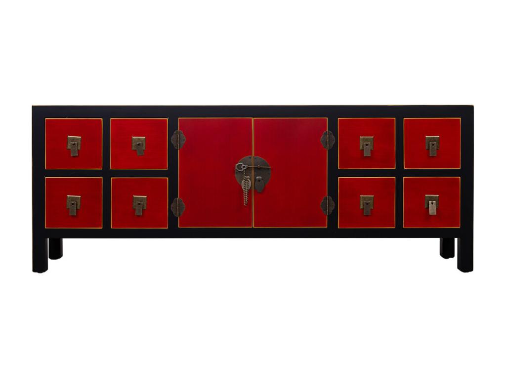 Low wooden cabinet with 8 drawers and 2 doors 130x24x50 WORK25823