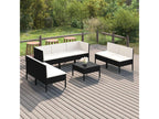 8-piece garden furniture set with cushions, black woven resin, YKLL61662