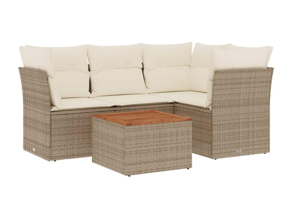 Salon de jardin avec coussins 5 pièces beige résine tressée RGWP24209