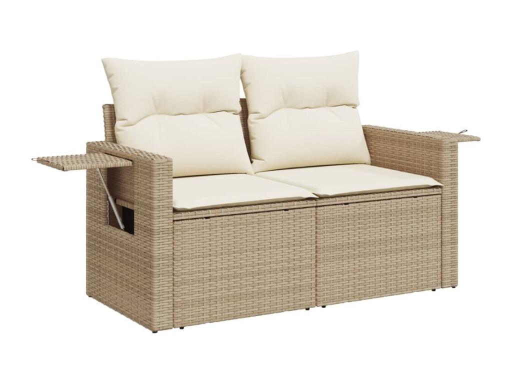 Garden furniture set with cushions, 8 pieces, beige woven resin MDNJ80986