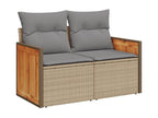 9-piece garden furniture set with cushions, beige woven resin, ZNAG63890