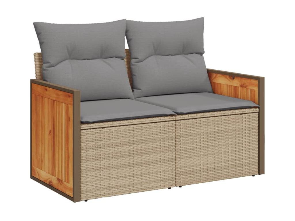 9-piece garden furniture set with cushions, beige woven resin, ZNAG63890