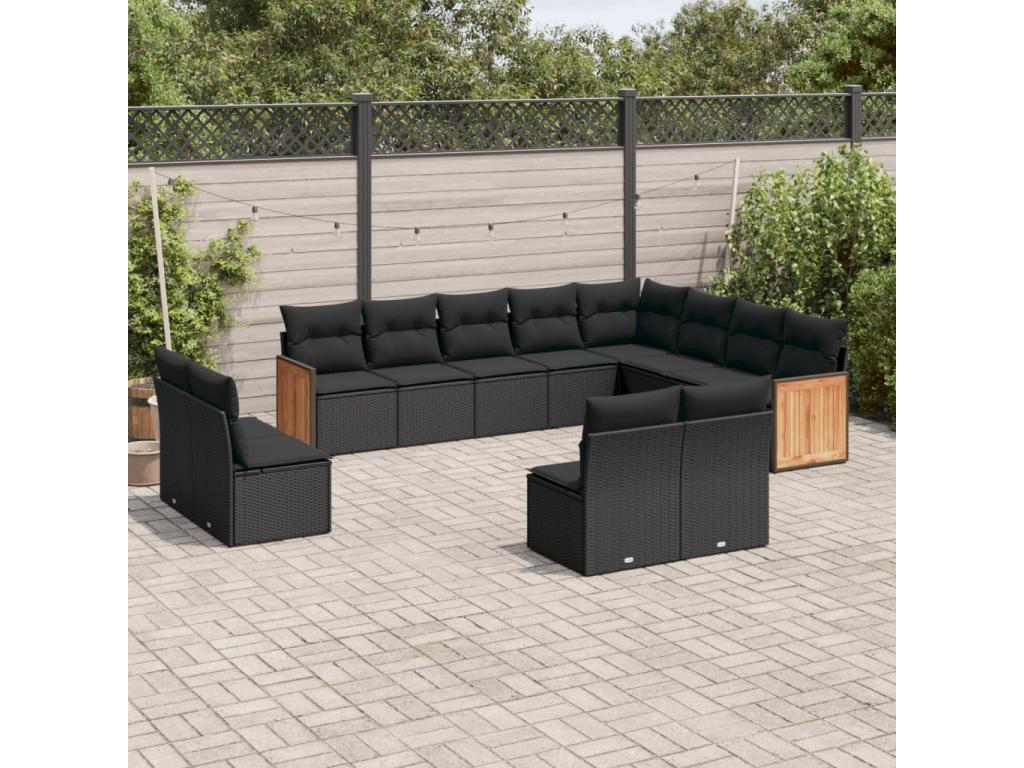 Salon de jardin 12 pcs avec coussins noir résine tressée OAGN91125