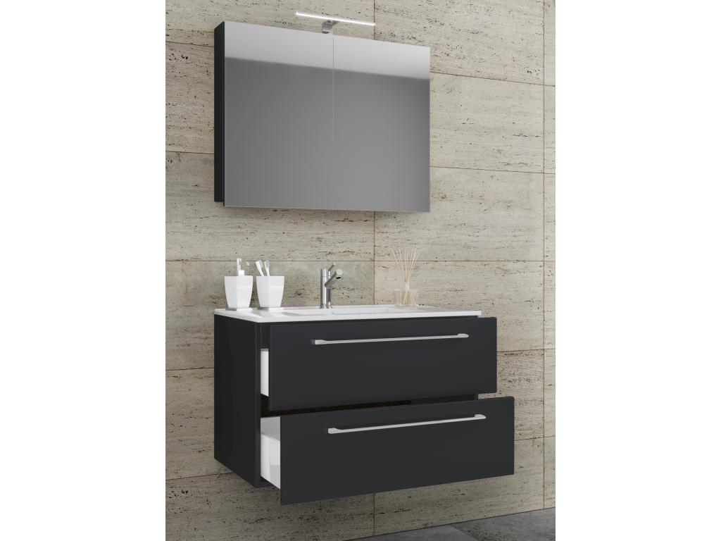 Domopure 3-pièces lavabo meuble de salle de bains ensemble lavabo Domopure tiroir miroir 80 - noir DMCO45384