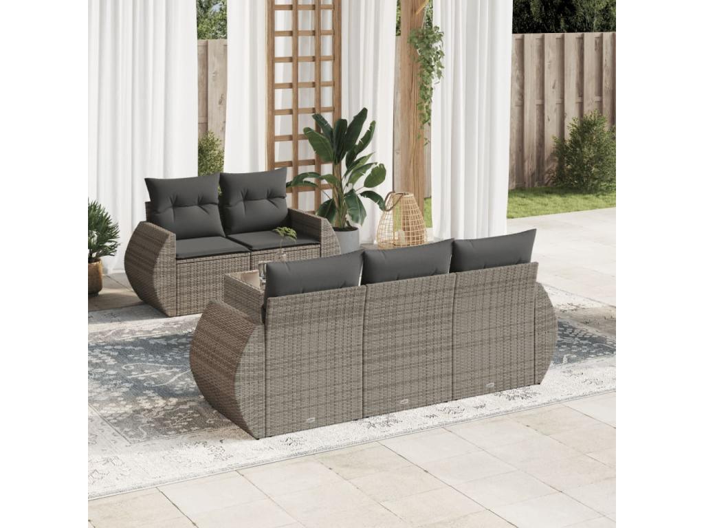 6-piece garden furniture set with grey resin wicker cushions RPCF12807