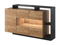 Buffet 3 portes et 3 niches avec LEDs - Coloris Naturel et anthracite - Domopure AMKW89064