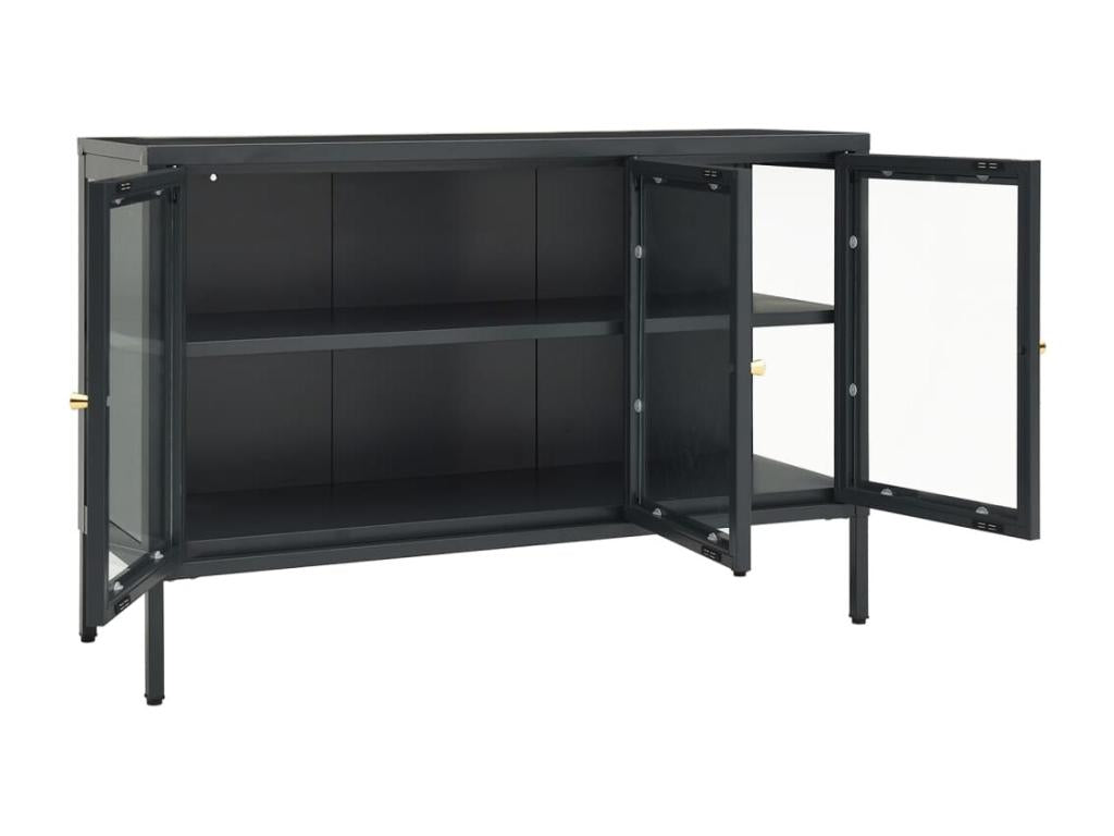 Buffet Anthracite 105x35x70 cm Acier et verre LMFB78499