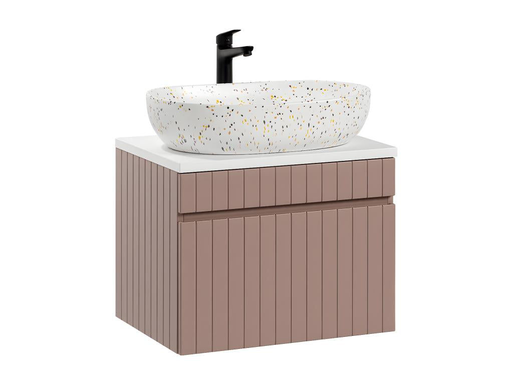 Domopure Rose and White 60cm Single Basin Vanity Unit and Tall Cabinet SJDJ01767