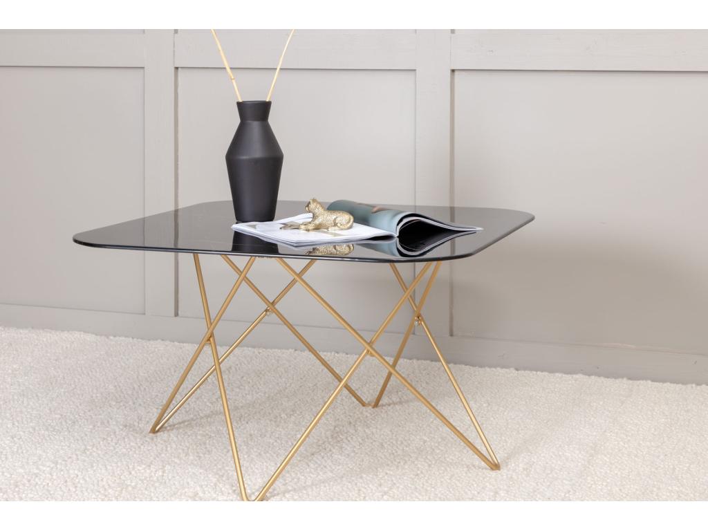 Decohaute Table basse 80x80 cm verre finition marbre noir. BSOZ72195