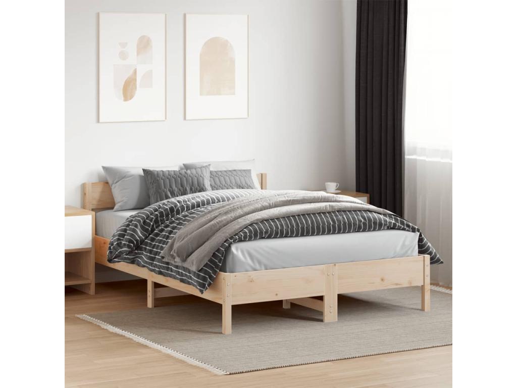 Bed frame with headboard 140x200 solid pine wood IRHR48190