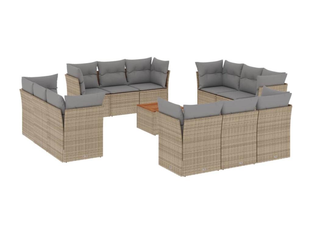 13-piece beige resin wicker garden furniture set with cushions RIUW53474