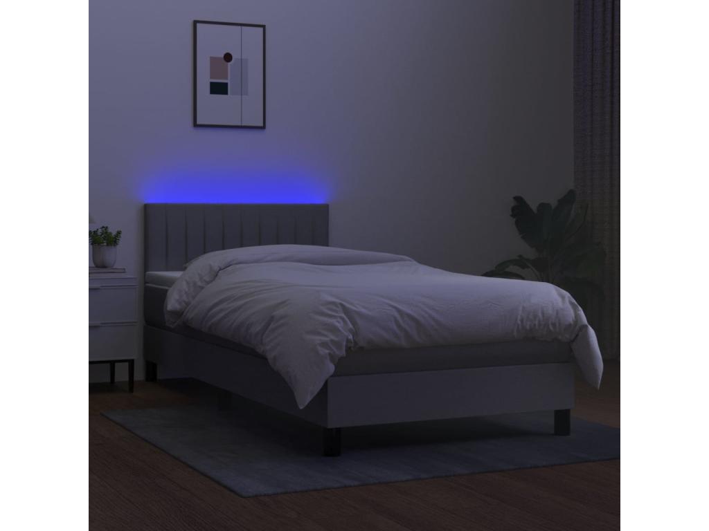 Domopure bed base with mattress and LED, light grey, 90x190cm, OWYB28529