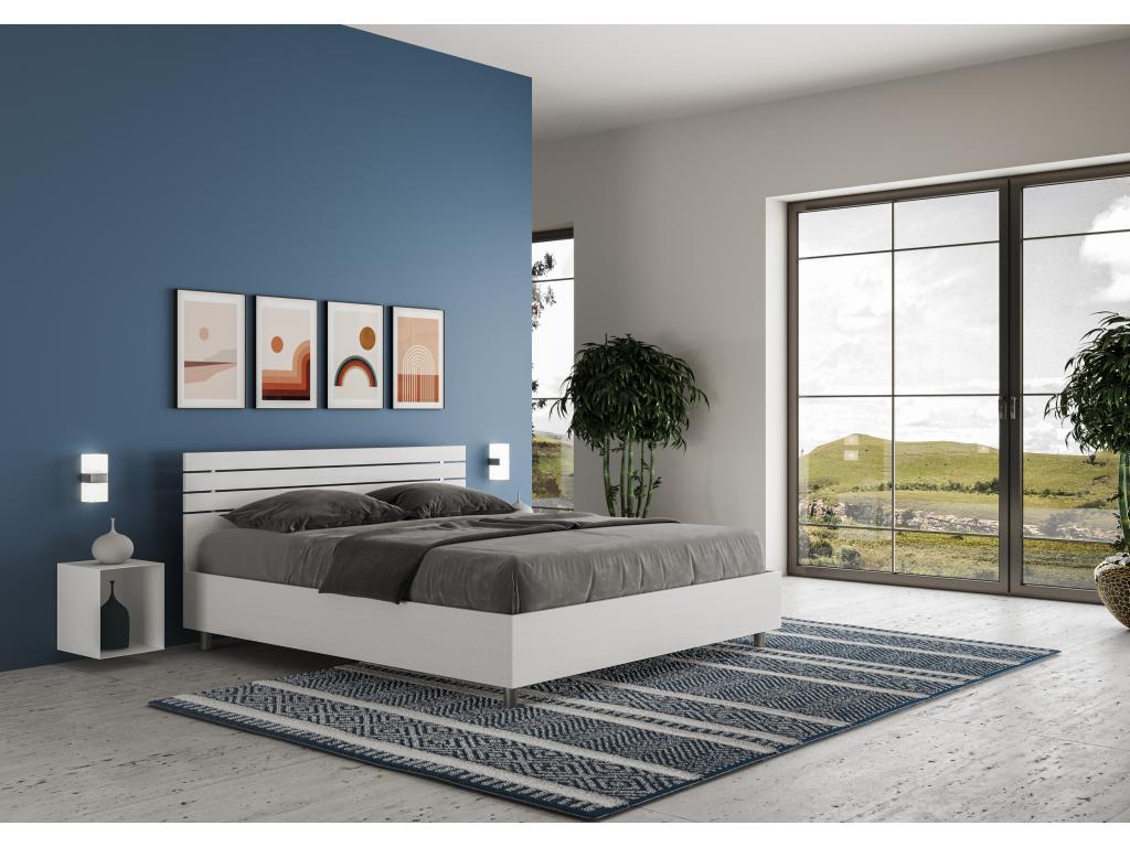 Bed without slatted base 160x190 with straight headboard and white ash slats Domopure BWEP34245