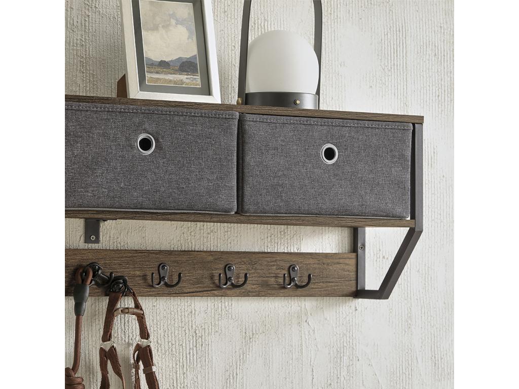 Wall-Mounted Coat Rack Clothes Rack with 3 Baskets and 7 Hooks FHK26-N UMNY67373